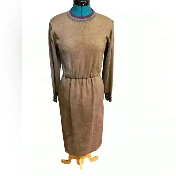 Vintage Ciao Ltd Plaid Sweater Gray Taupe Suede Dress Jacket 2 Piece Set Size 4 - Picture 4 of 16